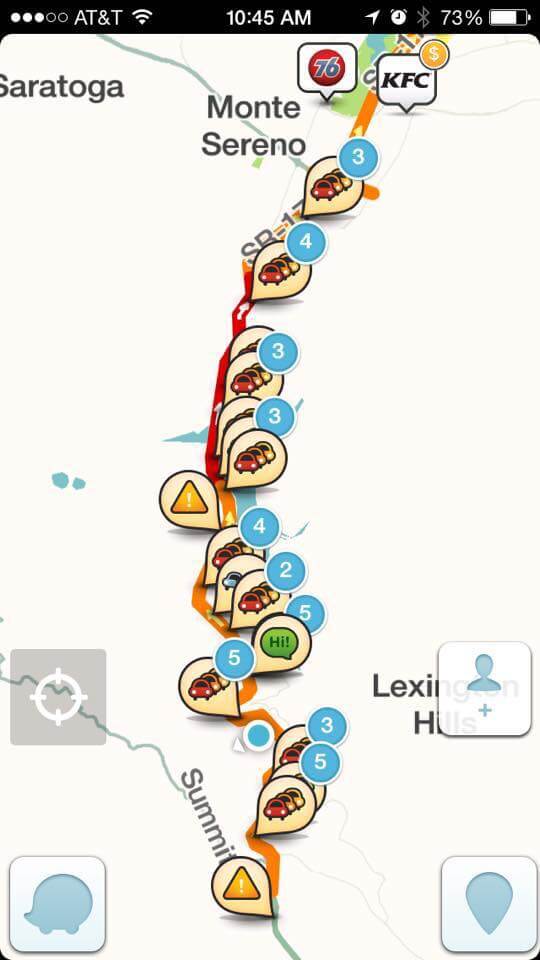 Bad Bay Area traffic on the Waze app